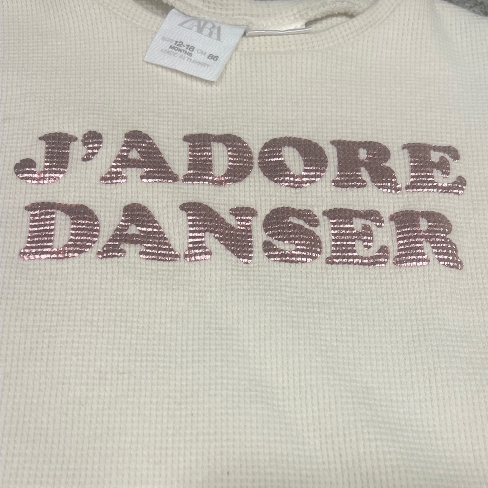 Zara Kids Pink Ribbed and Cream Graphic Tops - Picture 4 of 5